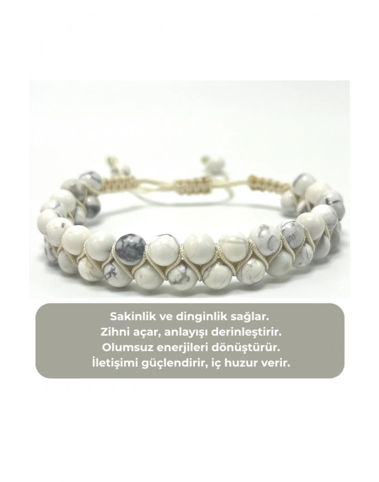 SERTİFİKALI Havlit Çift Sıra Doğal Taş Makrome Bileklik Ayarlanabilir Ölçü