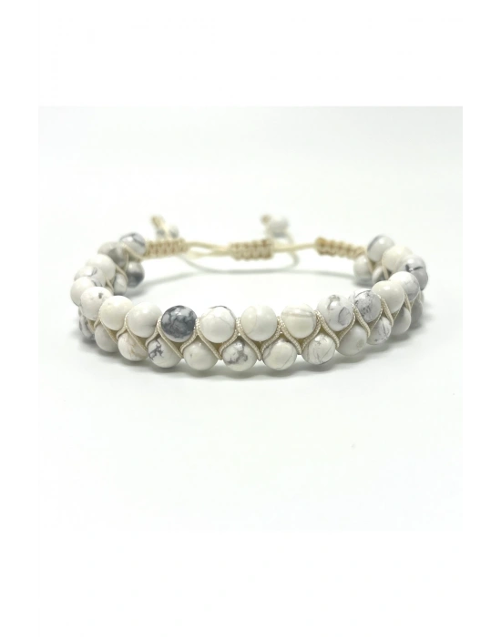 SERTİFİKALI Havlit Çift Sıra Doğal Taş Makrome Bileklik Ayarlanabilir Ölçü