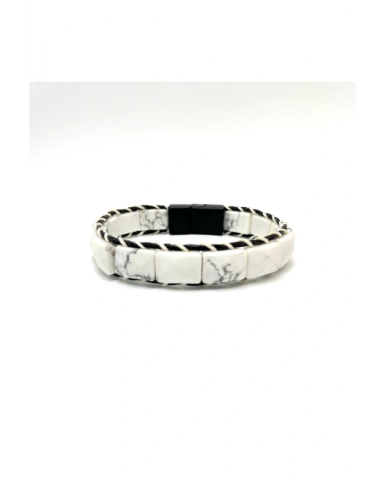 Sertifikalı Havlit Kilit Kapama Roleks Doğal Taş Deri Bileklik