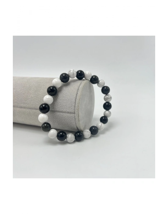 Sertifikalı Havlit Obsidyen Doğal Taş Misinalı Bileklik 8mm