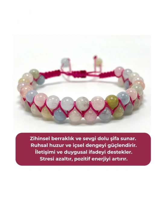SERTİFİKALI Helkum Çift Sıra Doğal Taş Makrome Bileklik Ayarlanabilir Ölçü