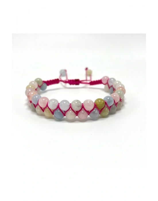 SERTİFİKALI Helkum Çift Sıra Doğal Taş Makrome Bileklik Ayarlanabilir Ölçü