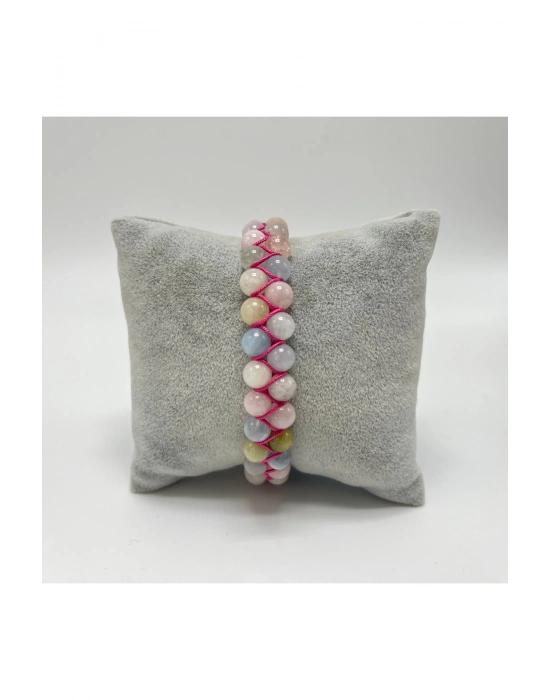 SERTİFİKALI Helkum Çift Sıra Doğal Taş Makrome Bileklik Ayarlanabilir Ölçü