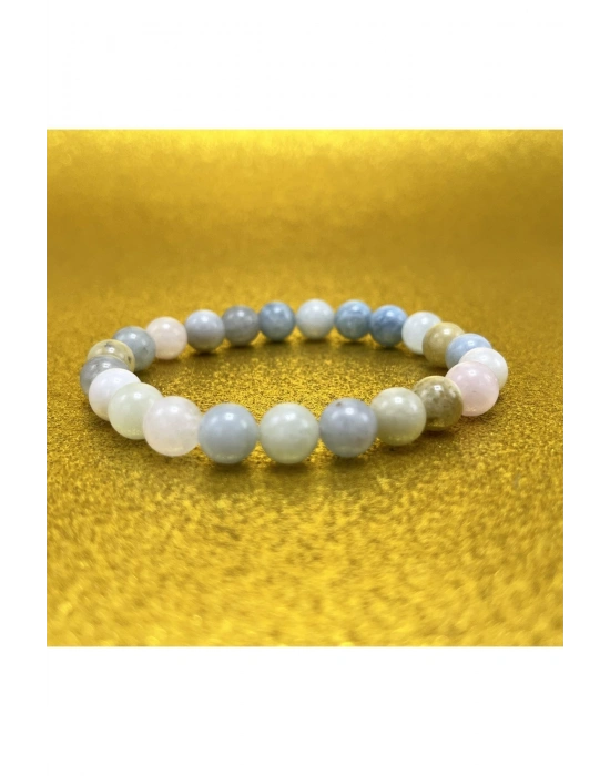 Sertifikalı Helkum (HELİDOR-AKUAMARİN-MORGANİT)8mm Elastik Misinalı Doğal Taş Bileklik