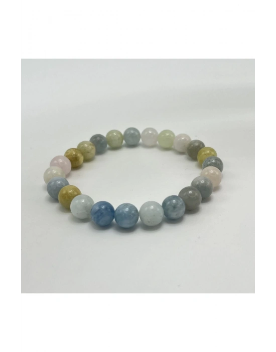 Sertifikalı Helkum (HELİDOR-AKUAMARİN-MORGANİT)8mm Elastik Misinalı Doğal Taş Bileklik