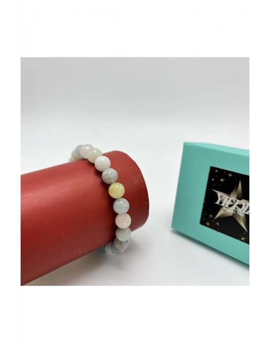 Sertifikalı Helkum (HELİDOR-AKUAMARİN-MORGANİT)8mm Elastik Misinalı Doğal Taş Bileklik