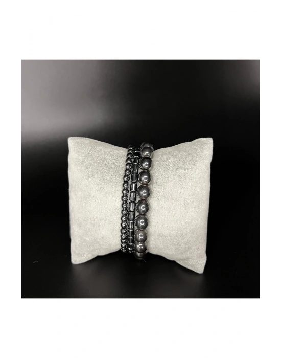 SERTİFİKALI  Hematit 3lü Kombin Makrome Doğal Taş Bileklik