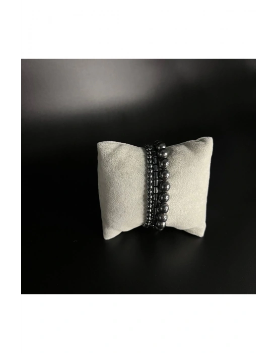 SERTİFİKALI  Hematit 3lü Kombin Makrome Doğal Taş Bileklik