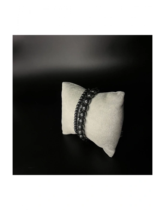 SERTİFİKALI  Hematit 3lü Kombin Makrome Doğal Taş Bileklik