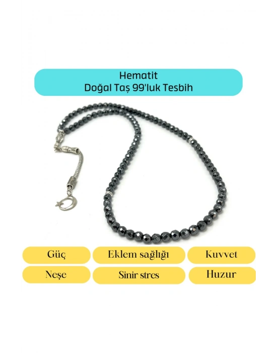 Sertifikalı Hematit 6mm 99luk Doğal Taş Tesbih