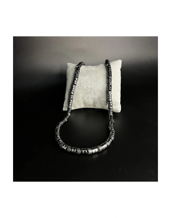 SERTİFİKALI Hematit Ayarlanabilir Ölçü Unisex Doğal Taş Kolye 55 cm ve üzeri