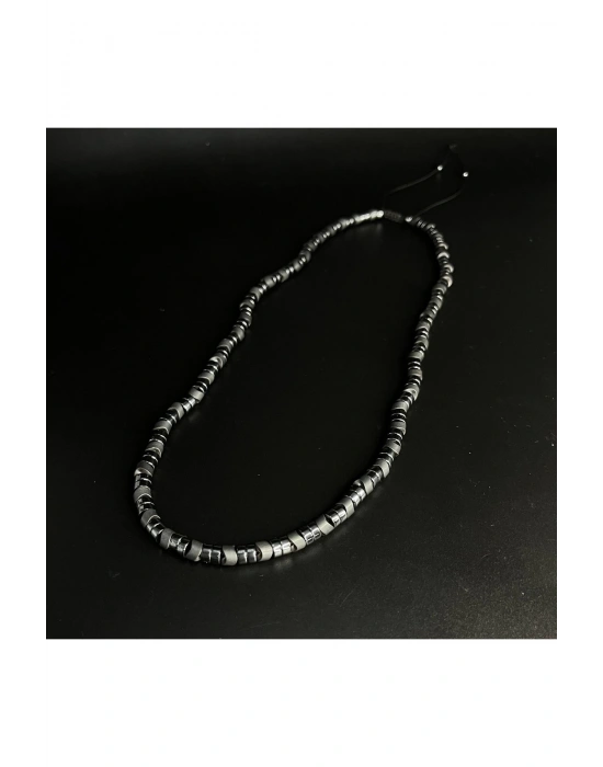 SERTİFİKALI Hematit Ayarlanabilir Ölçü Unisex Doğal Taş Kolye 55 cm ve üzeri