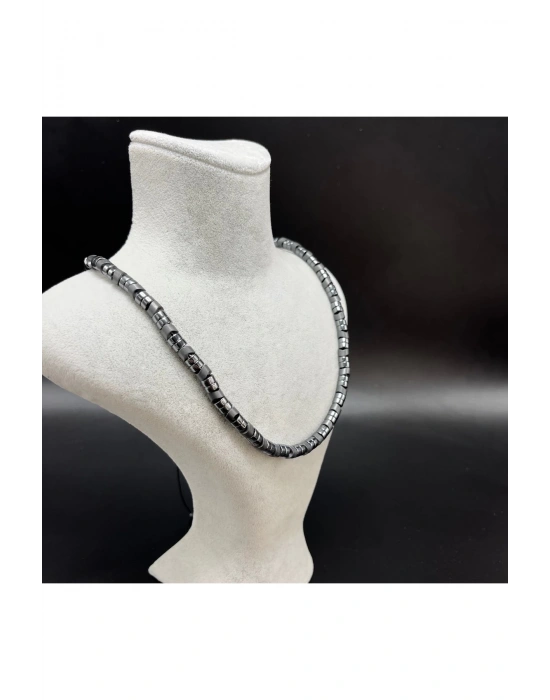 SERTİFİKALI Hematit Ayarlanabilir Ölçü Unisex Doğal Taş Kolye 55 cm ve üzeri