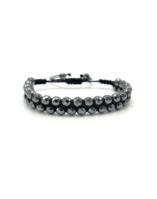 SERTİFİKALI Hematit Çift Sıra Doğal Taş Makrome Bileklik Ayarlanabilir Ölçü