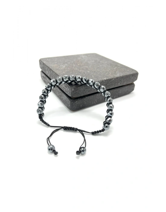 SERTİFİKALI Hematit Çift Sıra Doğal Taş Makrome Bileklik Ayarlanabilir Ölçü