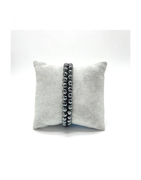 SERTİFİKALI Hematit Çift Sıra Doğal Taş Makrome Bileklik Ayarlanabilir Ölçü