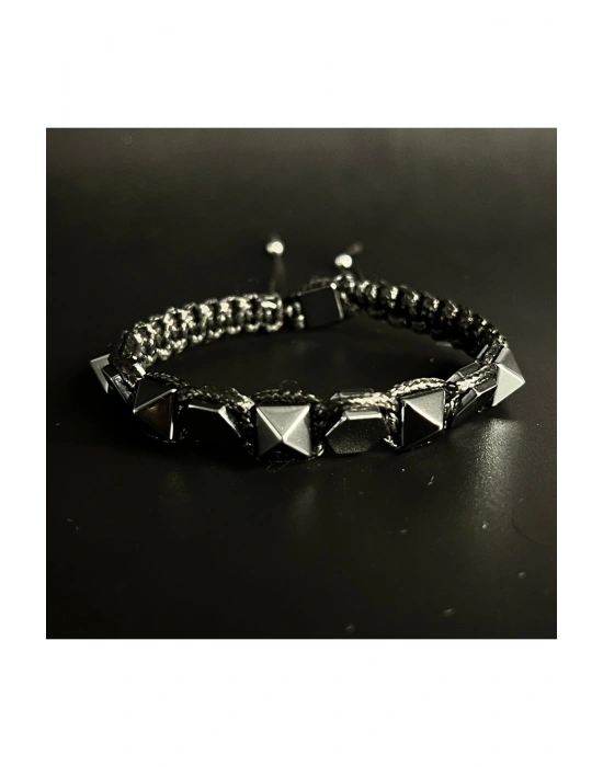 SERTİFİKALI HEMATİT DOĞAL TAŞ DERİ BİLEKLİK