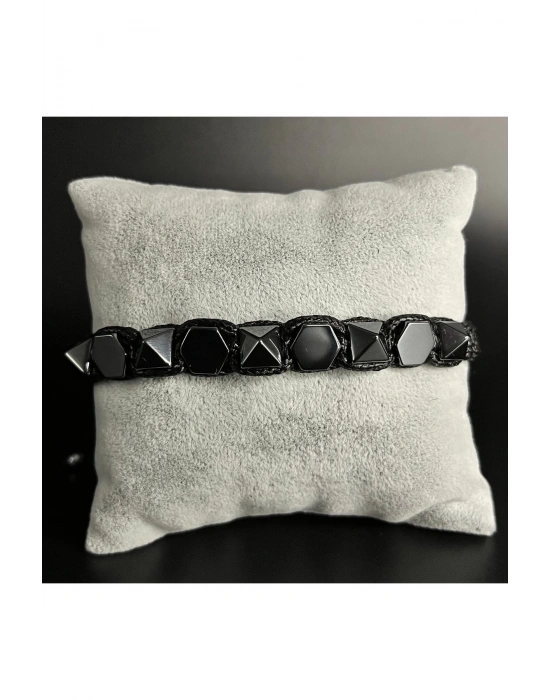 SERTİFİKALI HEMATİT DOĞAL TAŞ DERİ BİLEKLİK