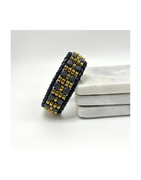 Sertifikalı Hematit Doğal Taş Kalın Erkek Bileklik Kadın Bileklik Kilitli Kapama