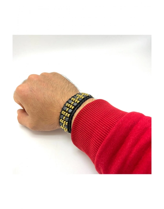 Sertifikalı Hematit Doğal Taş Kalın Erkek Bileklik Kadın Bileklik Kilitli Kapama