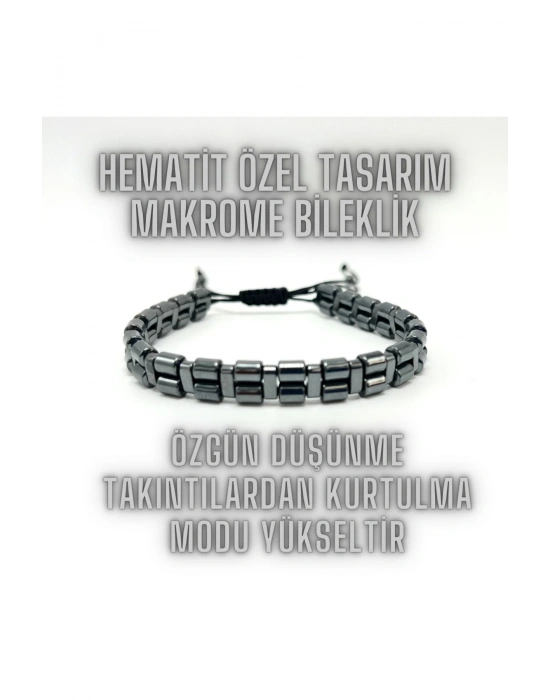 SERTİFİKALI Hematit Doğal Taş Makrome Özel Tasarım Doğal Taş Bileklik Ayarlanabilir Ölçü
