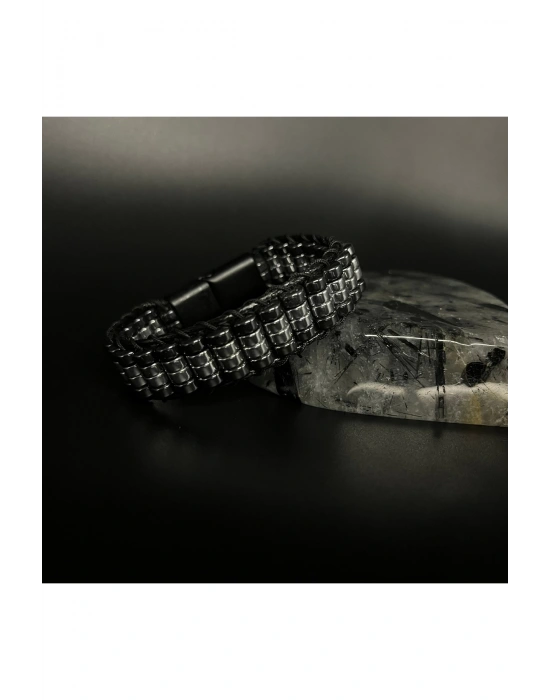 Sertifikalı Hematit Doğal Taş Tasarım Erkek Bileklik