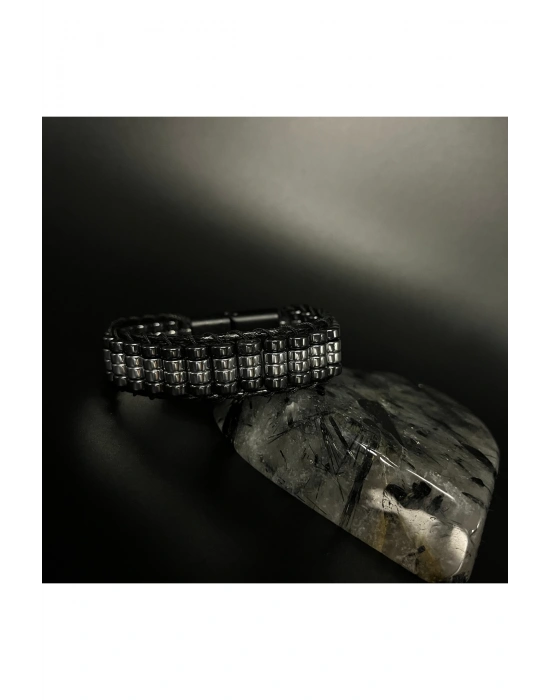 Sertifikalı Hematit Doğal Taş Tasarım Erkek Bileklik