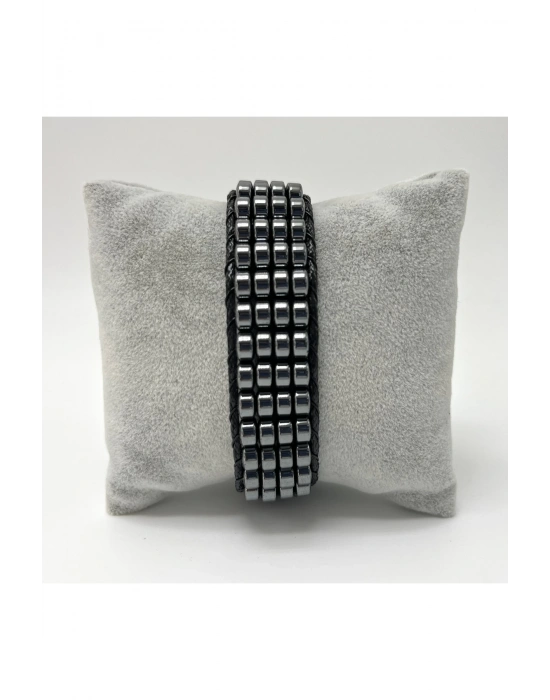 Sertifikalı Hematit Doğal Taş Tasarım Erkek Bileklik Siyah Renk