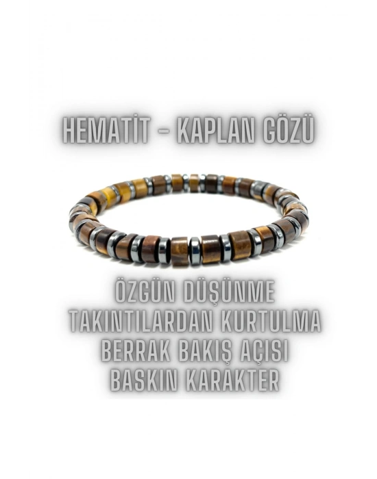 SERTİFİKALI Hematit Kaplan Gözü Doğal Taş Özel Kesim Bileklik 6mm Misinalı