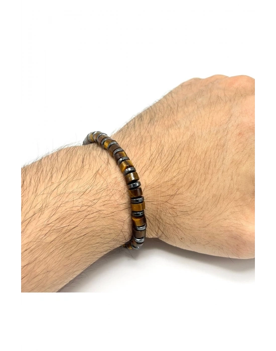 SERTİFİKALI Hematit Kaplan Gözü Doğal Taş Özel Kesim Bileklik 6mm Misinalı