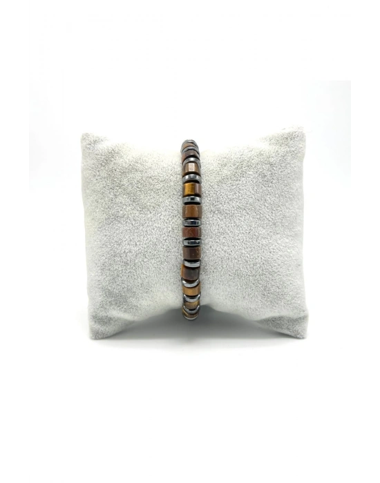 SERTİFİKALI Hematit Kaplan Gözü Doğal Taş Özel Kesim Bileklik 6mm Misinalı