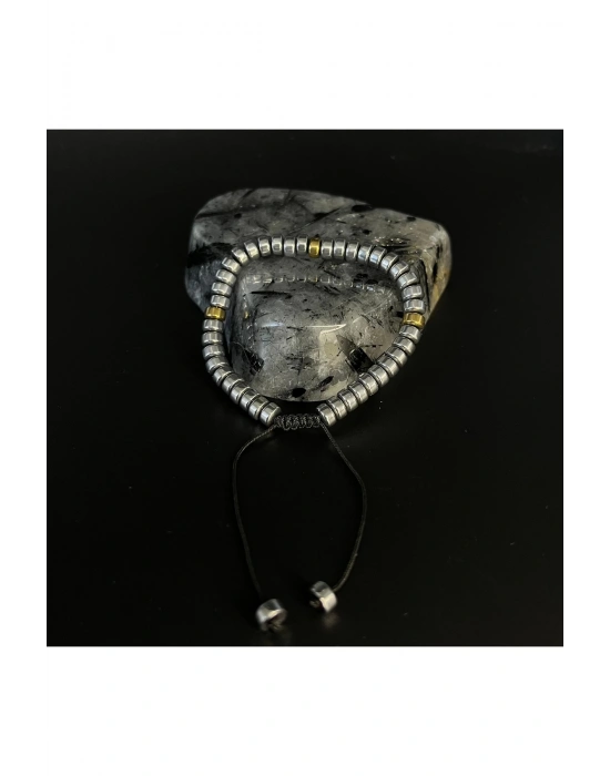 Sertifikalı Hematit Makrome Doğal Taş Bİleklik Ayarlanabilir Ölçü