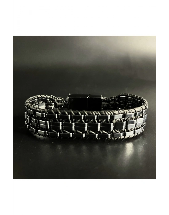 SERTİFİKALI Hematit Özel Tasarım Deri Doğal Taş Bileklik