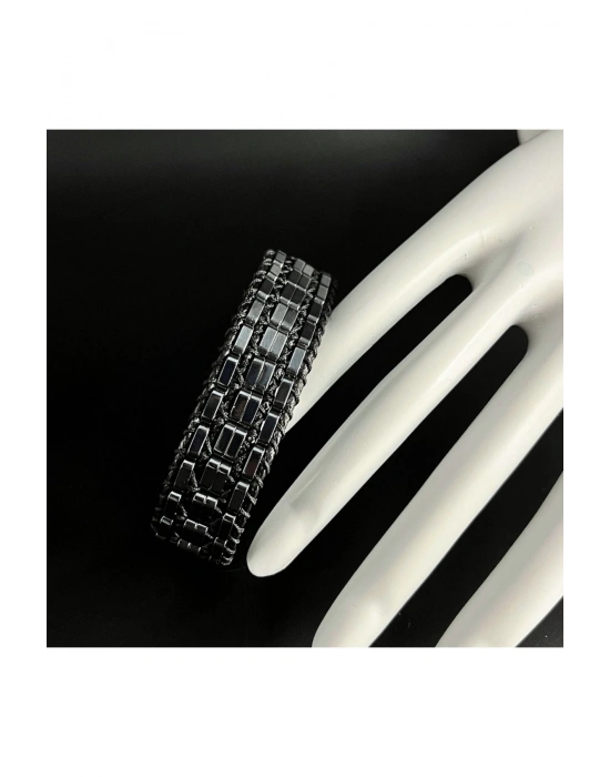 SERTİFİKALI Hematit Özel Tasarım Deri Doğal Taş Bileklik