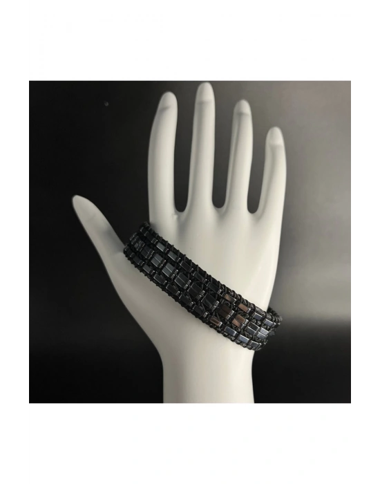 SERTİFİKALI Hematit Özel Tasarım Deri Doğal Taş Bileklik