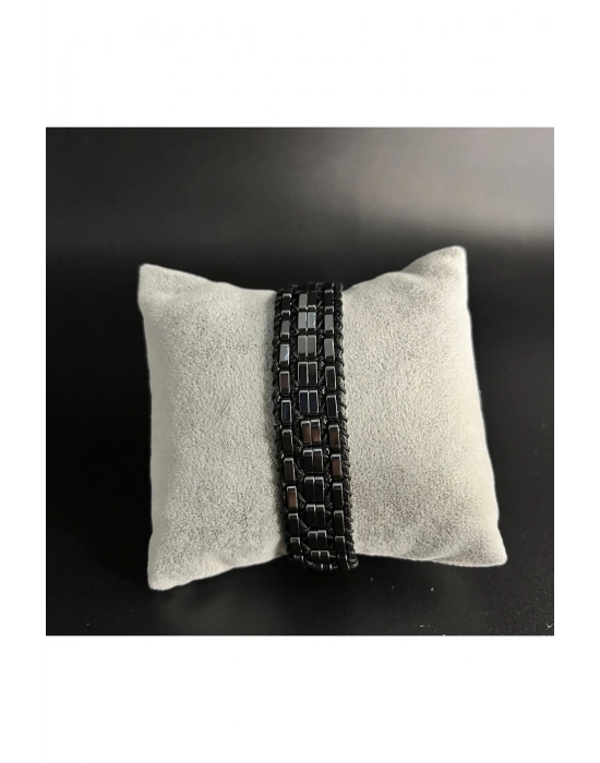 SERTİFİKALI Hematit Özel Tasarım Deri Doğal Taş Bileklik