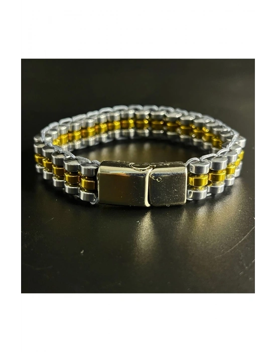 Sertifikalı Hematit Özel Tasarım Paslanmaz Kararmaz Çelik Kapama Unisex Doğal Taş Bileklik