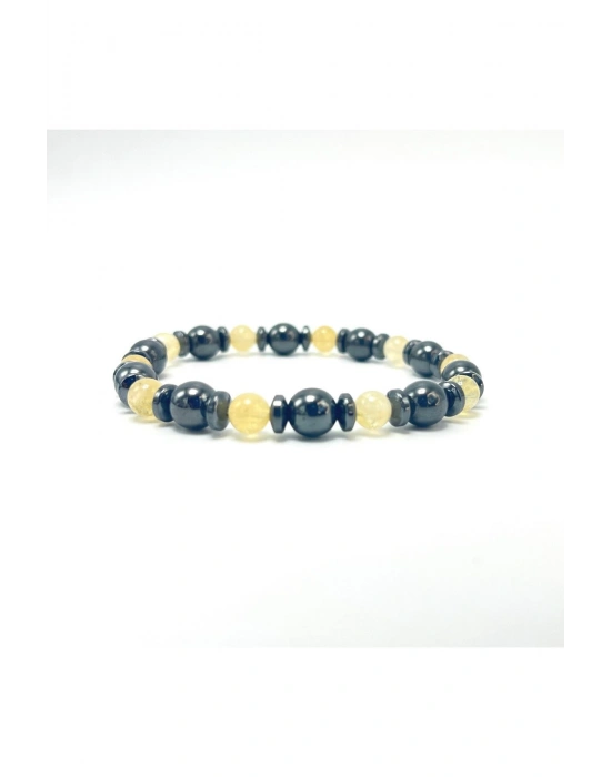 Sertifikalı Hematit Sitrin Doğal Taş Elastik Misinalı Bileklik 8mm