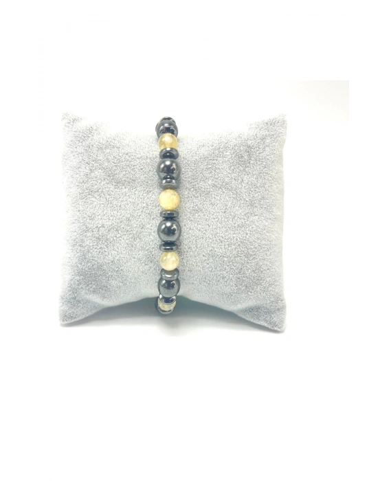 Sertifikalı Hematit Sitrin Doğal Taş Elastik Misinalı Bileklik 8mm