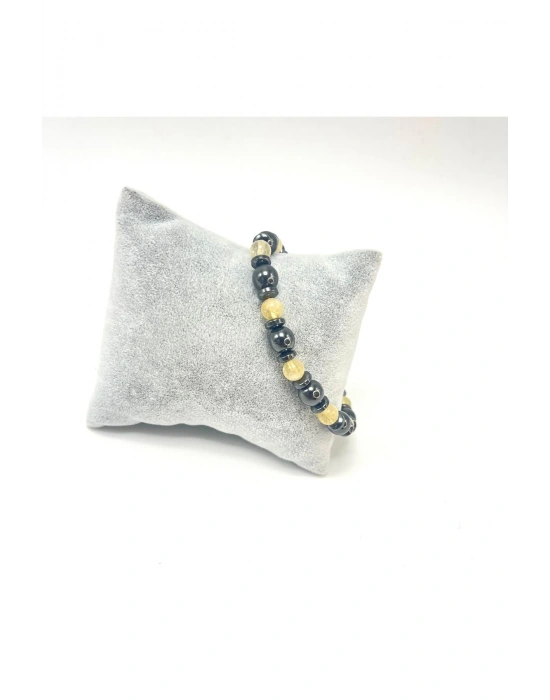 Sertifikalı Hematit Sitrin Doğal Taş Elastik Misinalı Bileklik 8mm