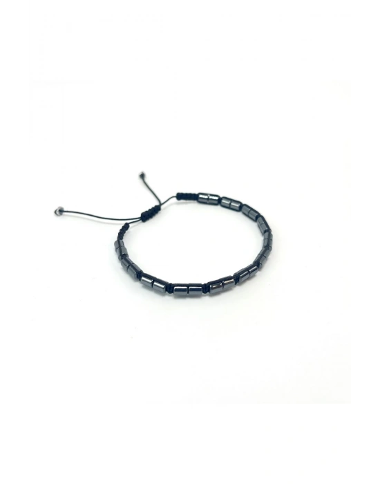 Sertifikalı Hematit Slim Model Makrome Doğal Taş Bileklik