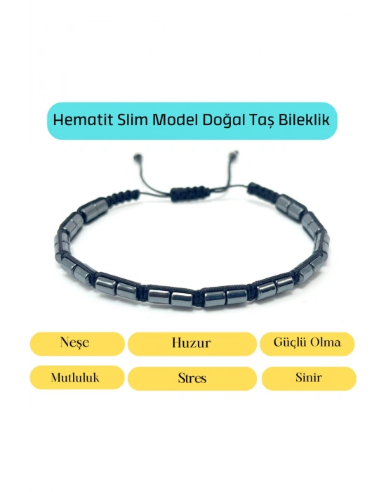 Sertifikalı Hematit Slim Model Makrome Doğal Taş Bileklik