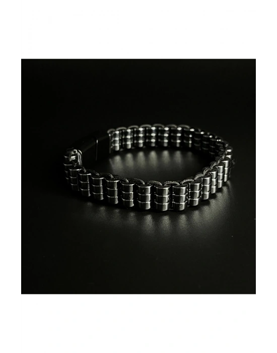 SERTİFİKALI Hematit Taşı Şık Erkek Siyah Doğal Taş Bileklik Mıknatıslı ve Kilitli Kapama