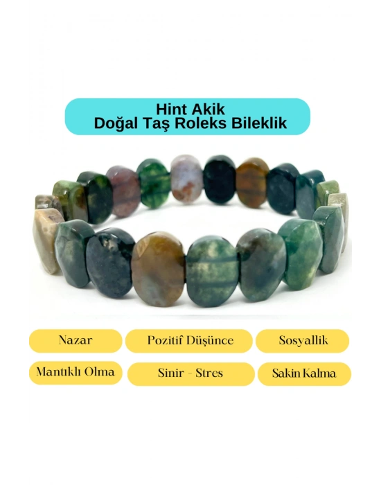 Sertifikalı Hint Akik Doğal Taş Roleks Bileklik