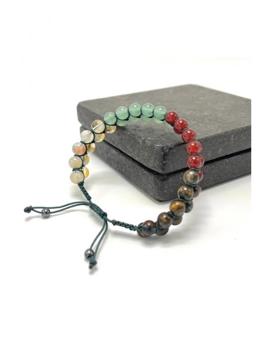 SERTİFİKALI İkizler Burcu Doğal Taş Çift Sıra Makrome Bileklik