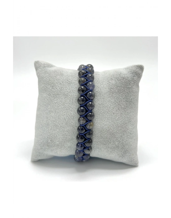 SERTİFİKALI İyolit Çift Sıra Doğal Taş Makrome Bileklik Ayarlanabilir Ölçü