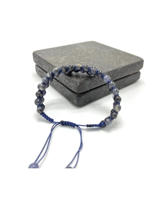 SERTİFİKALI İyolit Çift Sıra Doğal Taş Makrome Bileklik Ayarlanabilir Ölçü