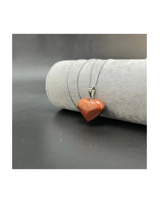 Sertifikalı Jasper Kalp Model Doğal Unisex Taş Kolye