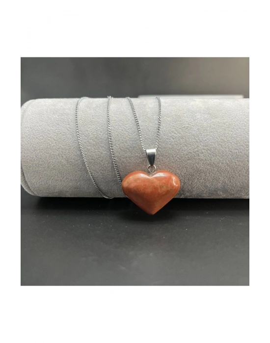Sertifikalı Jasper Kalp Model Doğal Unisex Taş Kolye