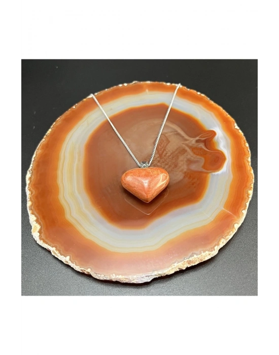 Sertifikalı Jasper Kalp Model Doğal Unisex Taş Kolye